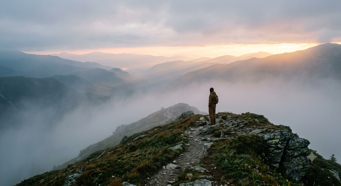 Misty mountains at dawn – spiritual journey